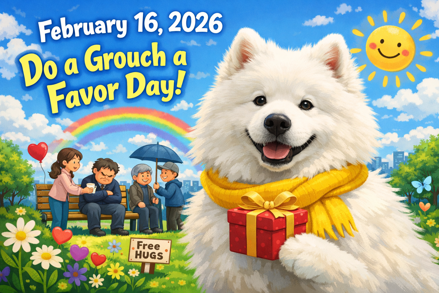 【2月16日】あえて「不機嫌な人」に近づく日？シュールで優しい記念日「Do a Grouch a Favor Day」【サモエド「タクト」の毎日が記念日】