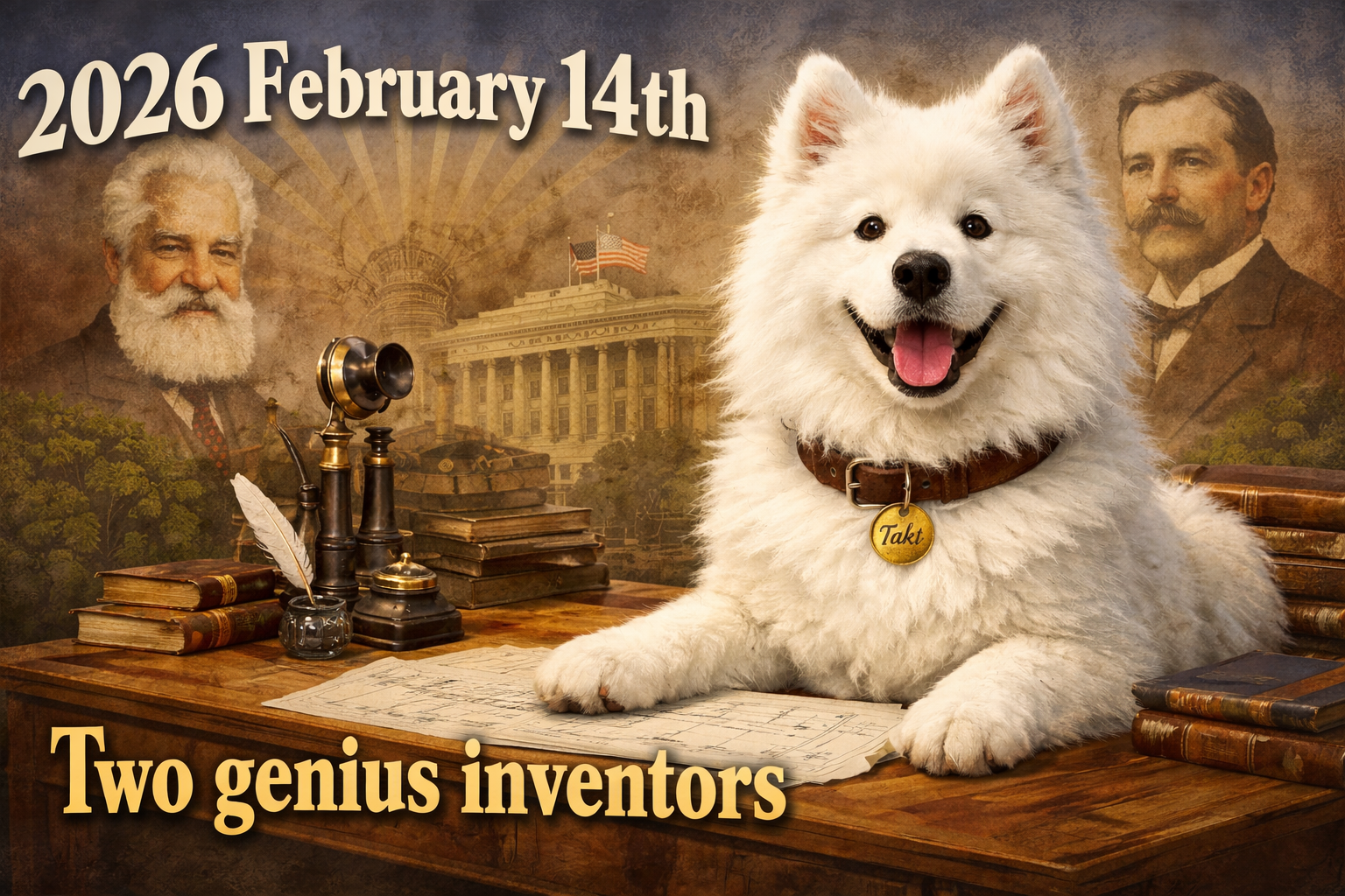 1876年2月14日の朝、両者の代理人がワシントンD.C.の特許庁に現れました。 【サモエド「タクト」の毎日が記念日】