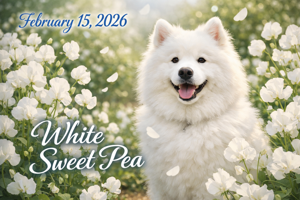 2月15日の誕生花は「白いスイートピー（White Sweet Pea）」花言葉は「ほのかな喜び」「優しい思い出」【サモエド「タクト」の毎日が記念日】 