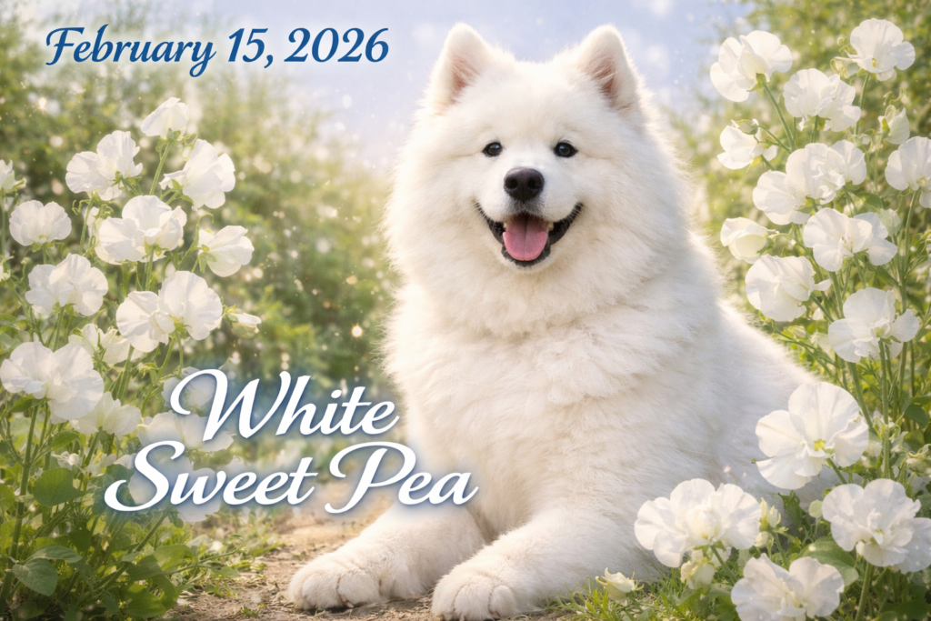 2月15日の誕生花は「白いスイートピー（White Sweet Pea）」花言葉は「ほのかな喜び」「優しい思い出」【サモエド「タクト」の毎日が記念日】 