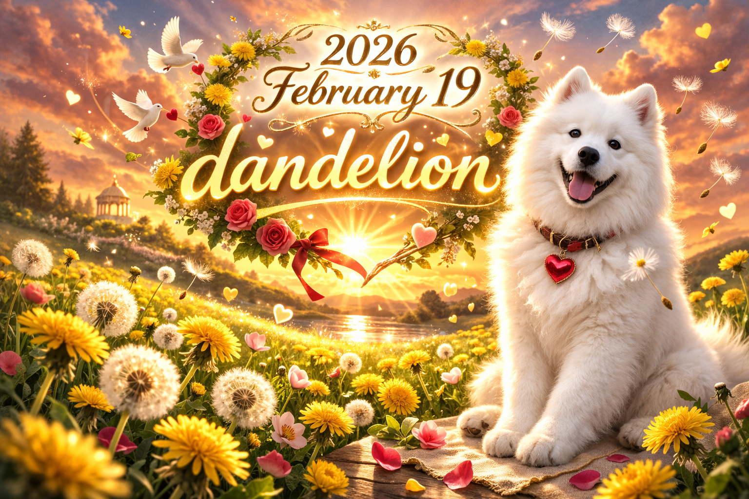 2月19日の誕生花はタンポポ(dandelion) 花言葉は「愛の神託」「真心の愛」「幸福」 【サモエド「タクト」の毎日が記念日】